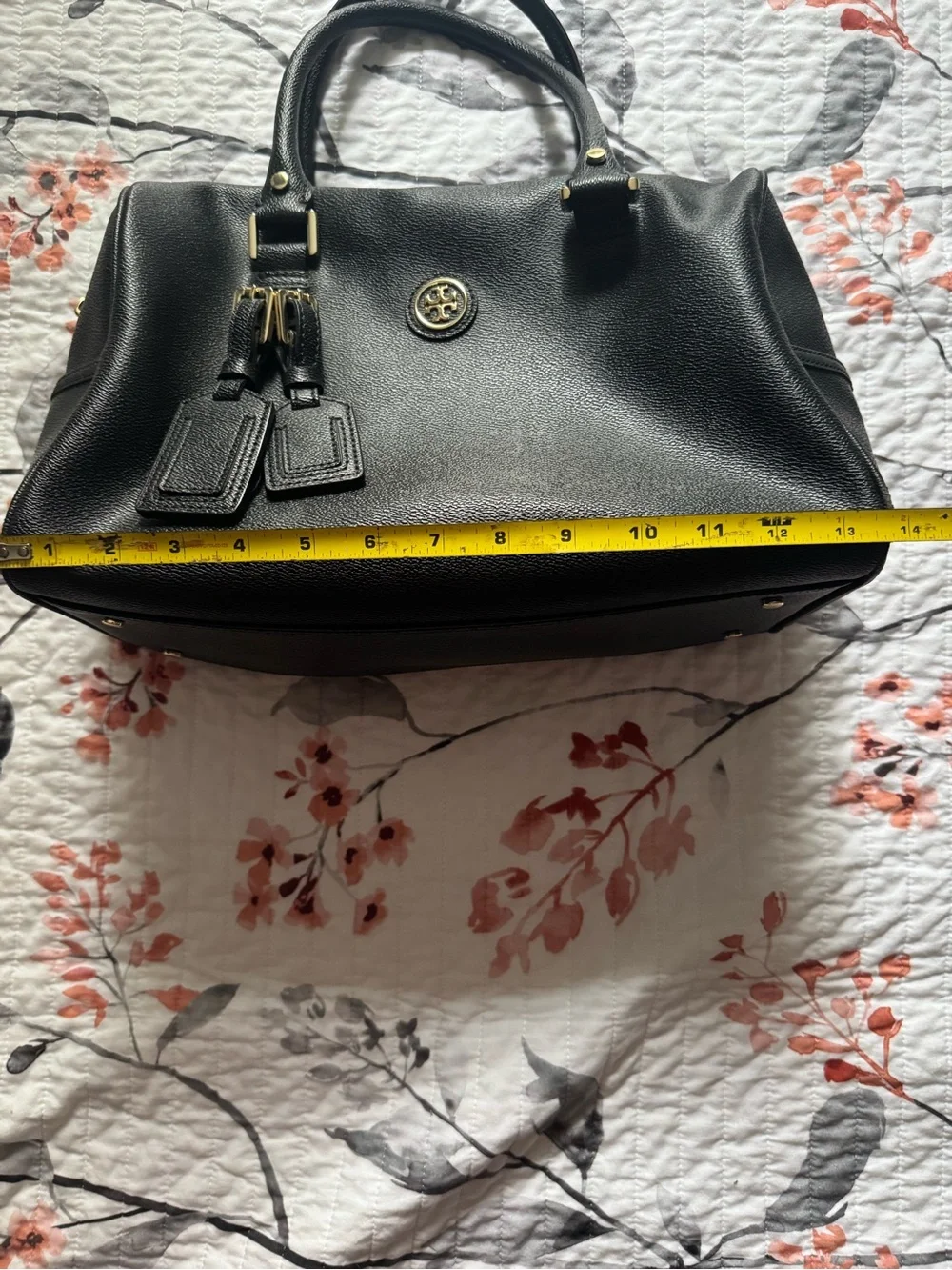 Tory Burch Black Leather Satchel With Gold Logo Hardware